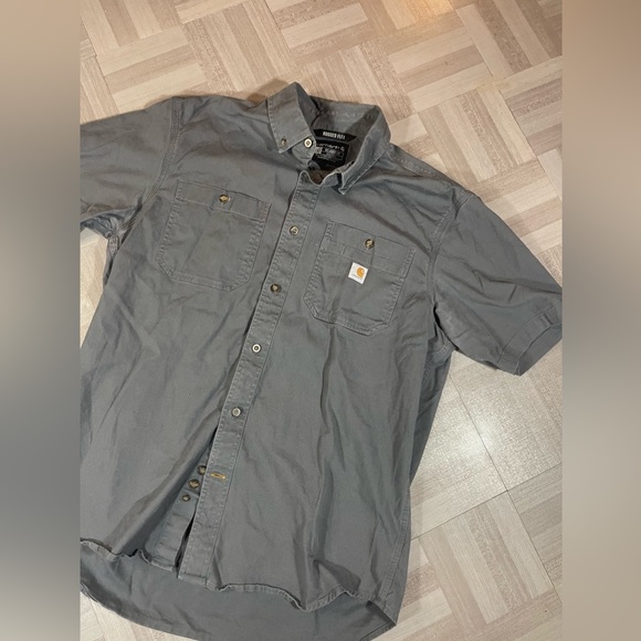 Carhartt Shirt Men's Large Grey Black Rugged Flex Midweight Canvas Short Sleeve - Picture 3 of 9